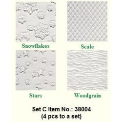 Impression Mat Set of 4; Snowflake Scales Stars & Woodgrain